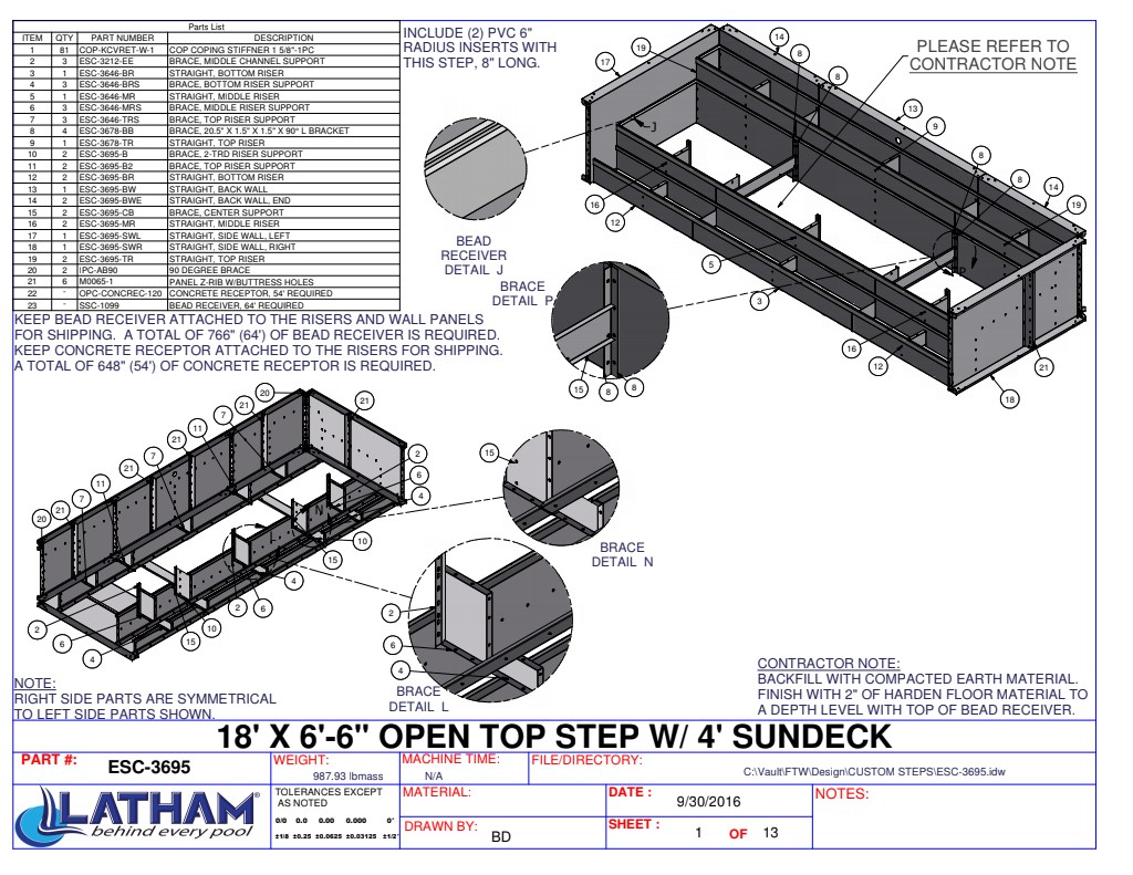 42" High x 18' Wide x 6" Radius Full Width Steel Step with 4' Sunledge ESC-3695