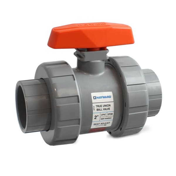 Hayward PVC True Union Ball Valve, 2", Socket x Threaded, EPDM, Gray | TB1200STE