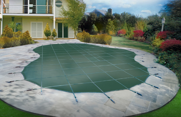 Loop-Loc 14x28 Green Solid Safety Cover w/ Auto Cover Pump, Rectangle