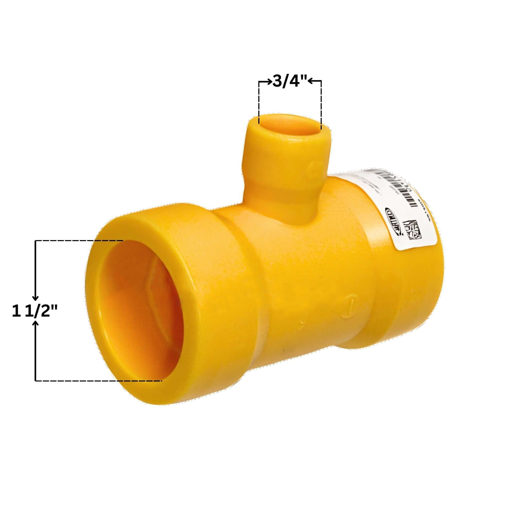 Yellow Poly Reducer Fusion Tee 1.5" x 1.5" x 3/4" - IPS Gas Fitting (IPS-IPSSRT11234)Yellow Poly Reducer Fusion Tee 1.5" x 1.5" x 3/4" - IPS Gas Fitting (IPS-IPSSRT11234)