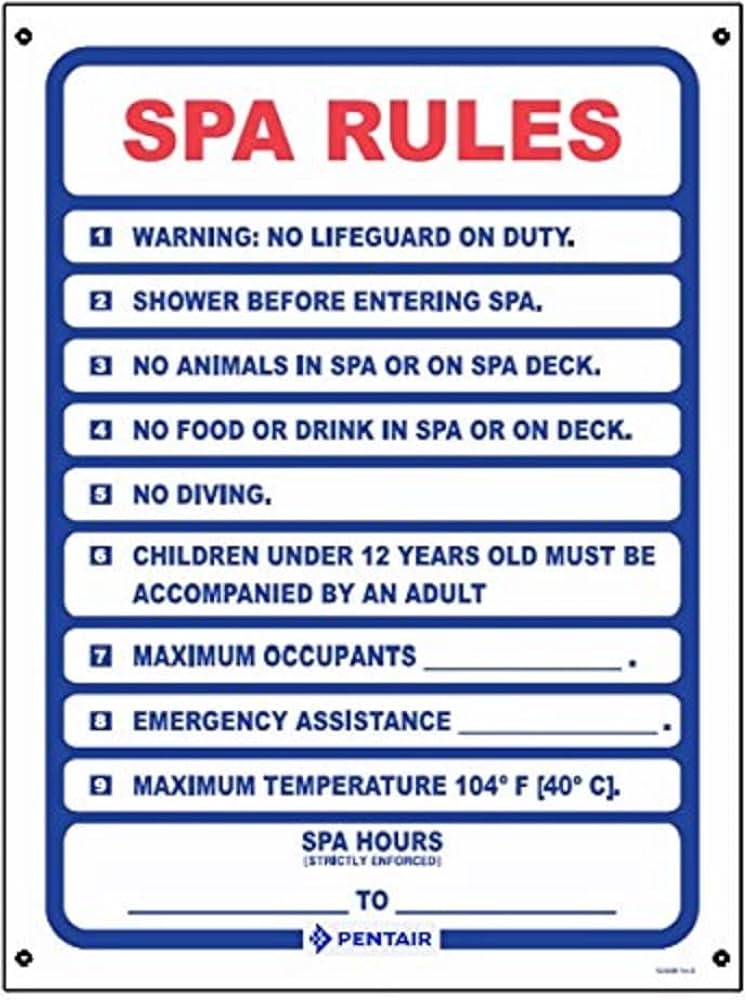 Pentair Spa Rules 18" x 24" Commercial Safety Signage - R230300