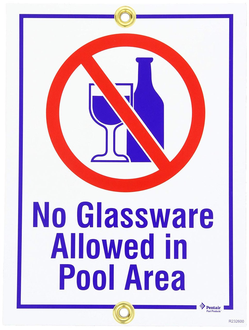 Pentair No Glassware in Pool Area 9" x 12" Commercial Safety Signage - R232600