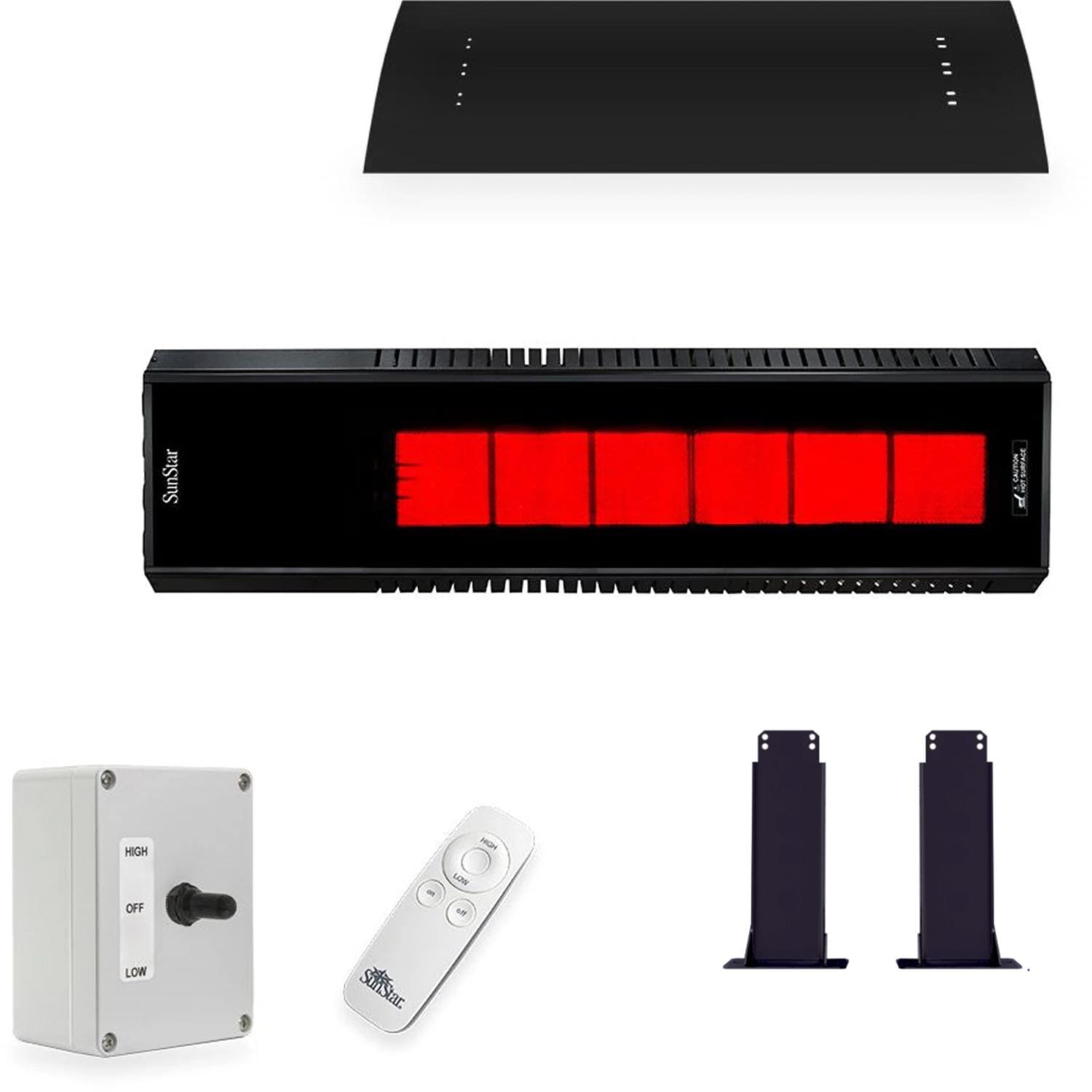 Sunstar Infrared Heater Package, 35,000-24,000 BTU, Natural Gas, Black, with Remote, Heat Shield & Fixed Mount | N10 SGL0