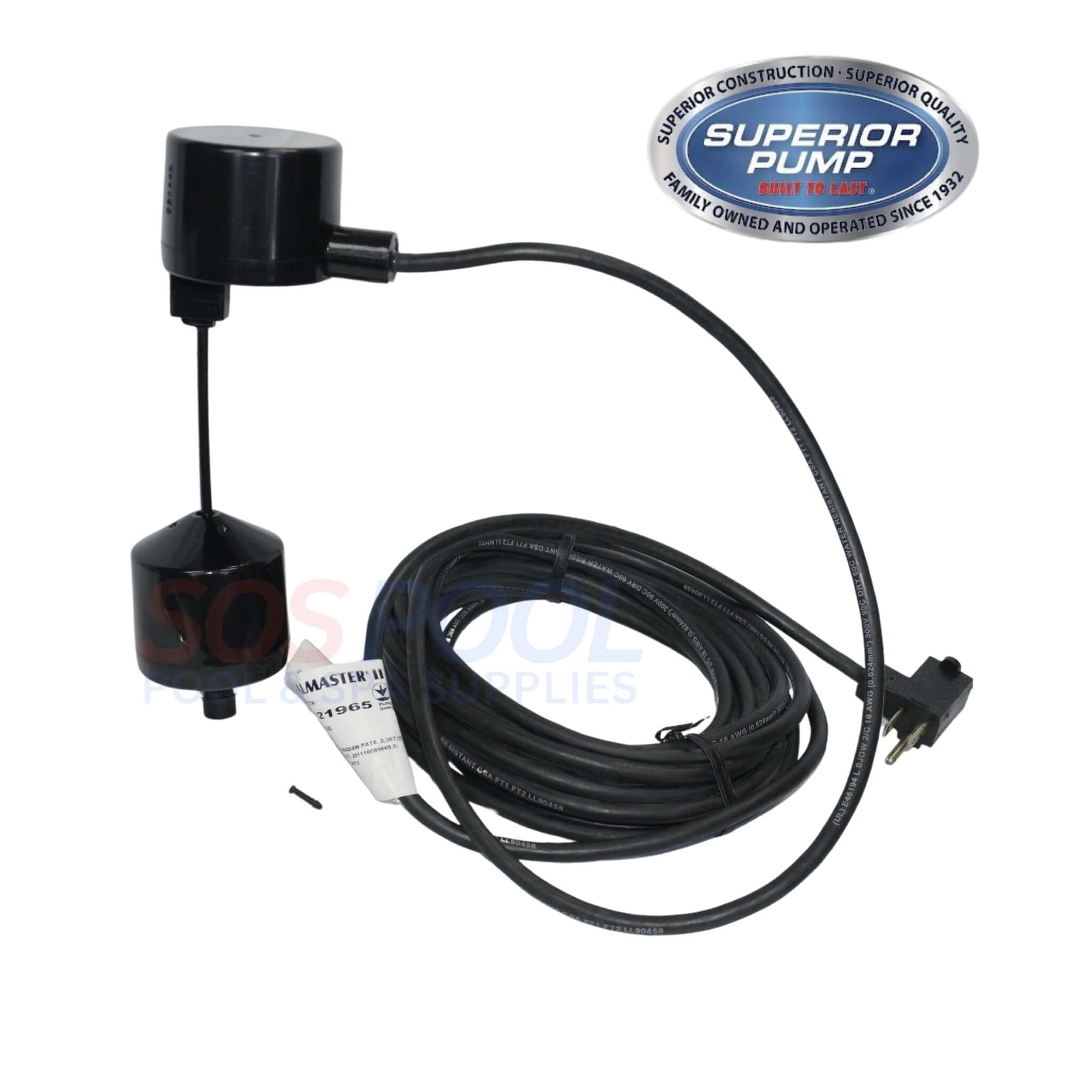 Superior Pump Vertical Float Switch | 25' 120V Plug | 1021965