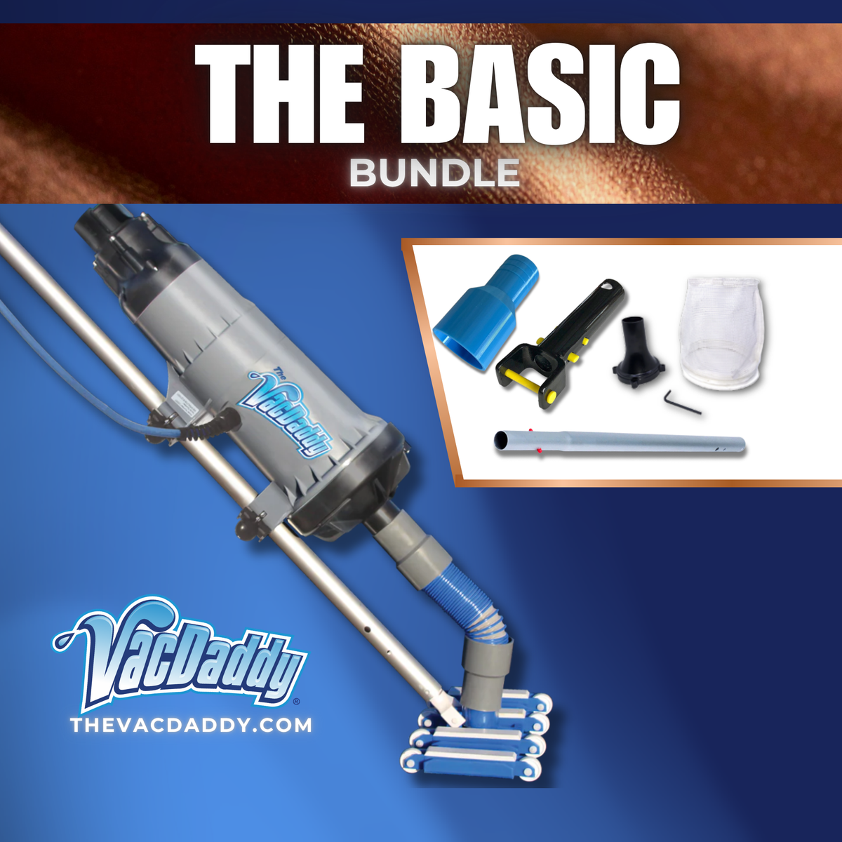 VacDaddy 2.0 Basic Bundle with V2W Kit | Portable Pool Vacuum Starter Package