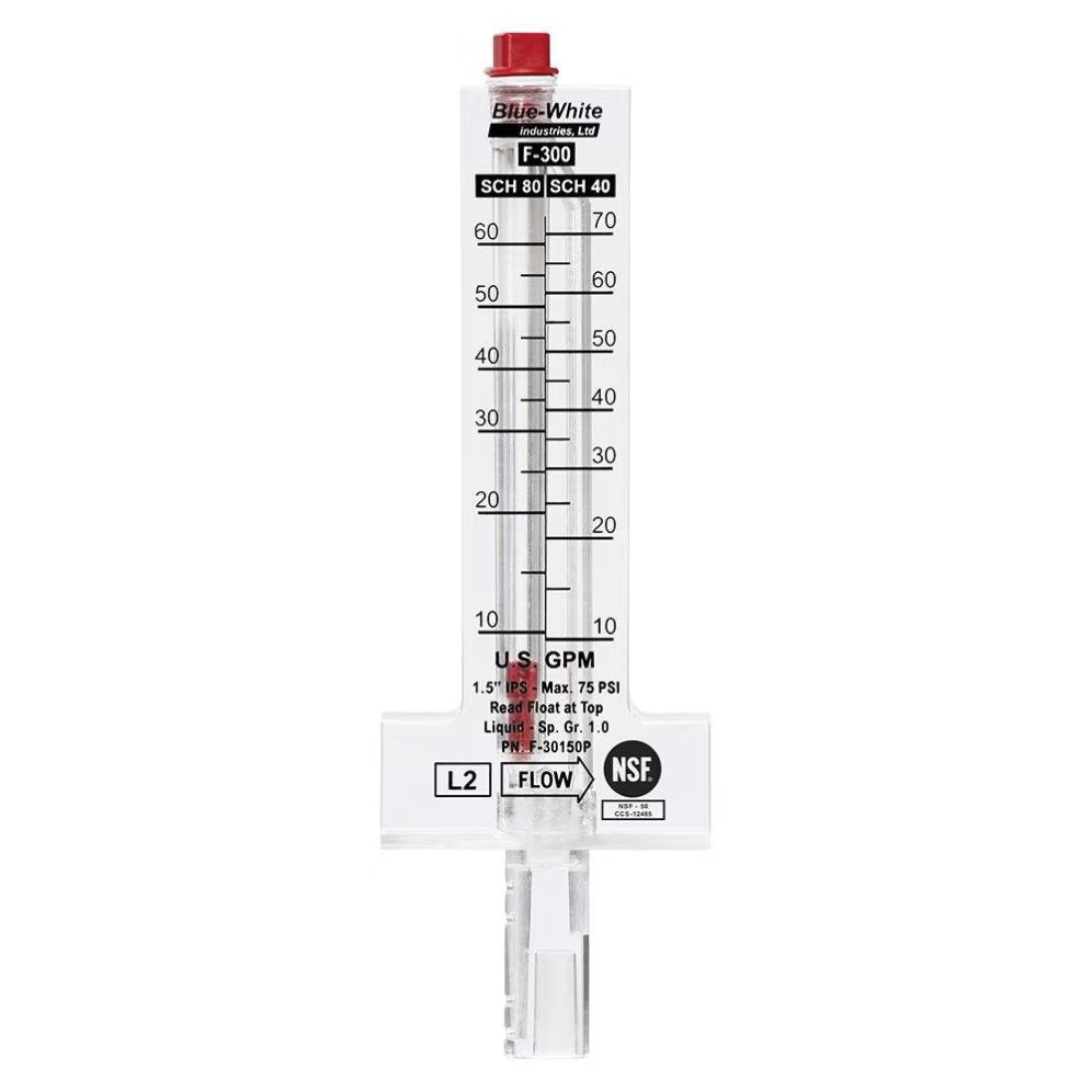 Blue White F-300 6" PVC Flowmeter, for Horizontal Pipe, 170 - 1,100 GPM