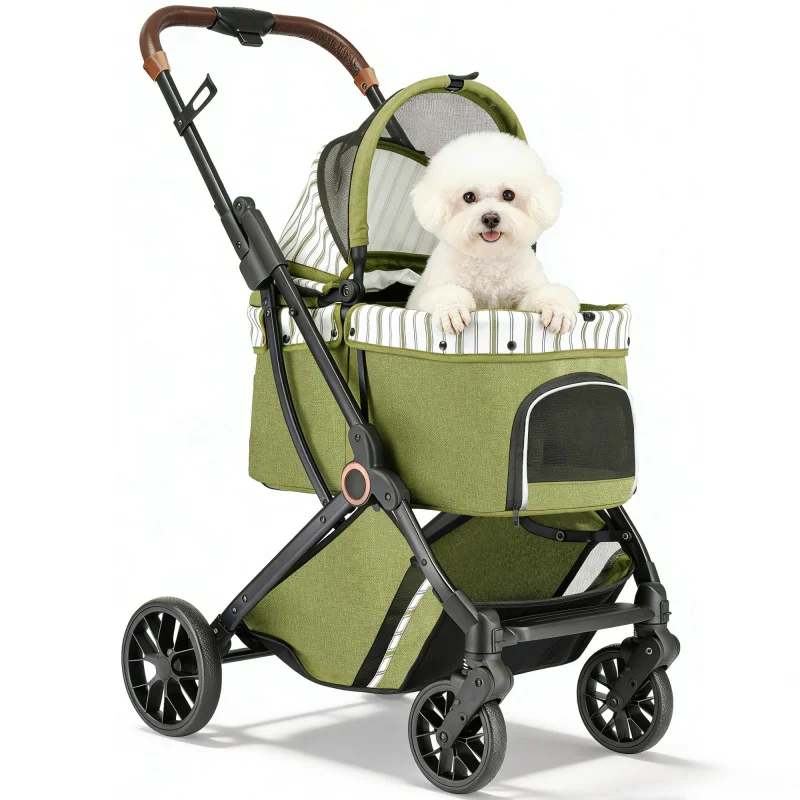AOPEC Pet Stroller for Small Dogs & CatsEasy One-Hand Fold, Supports Up to 35 lbsGreen