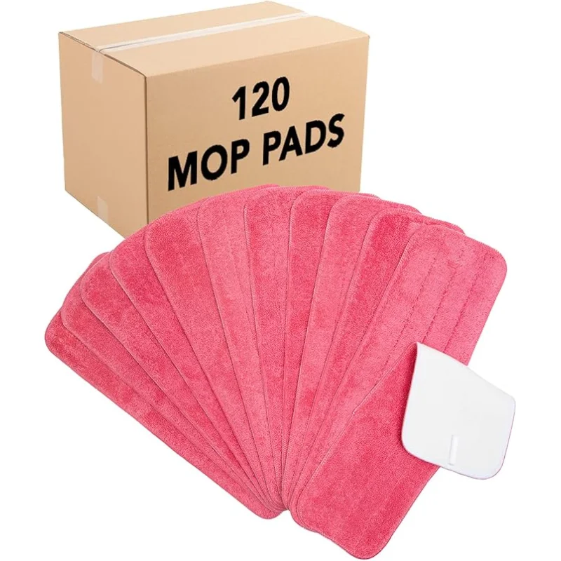 Arkwright Spray Mop Replacement Pads - (Case of 120) Bulk Microfiber Flat Dry and Wet Refill Mop Pads Floor Cleaning, Compatible with Bona and Rubbermaid, Fits All Mop Heads, 18 in, Red