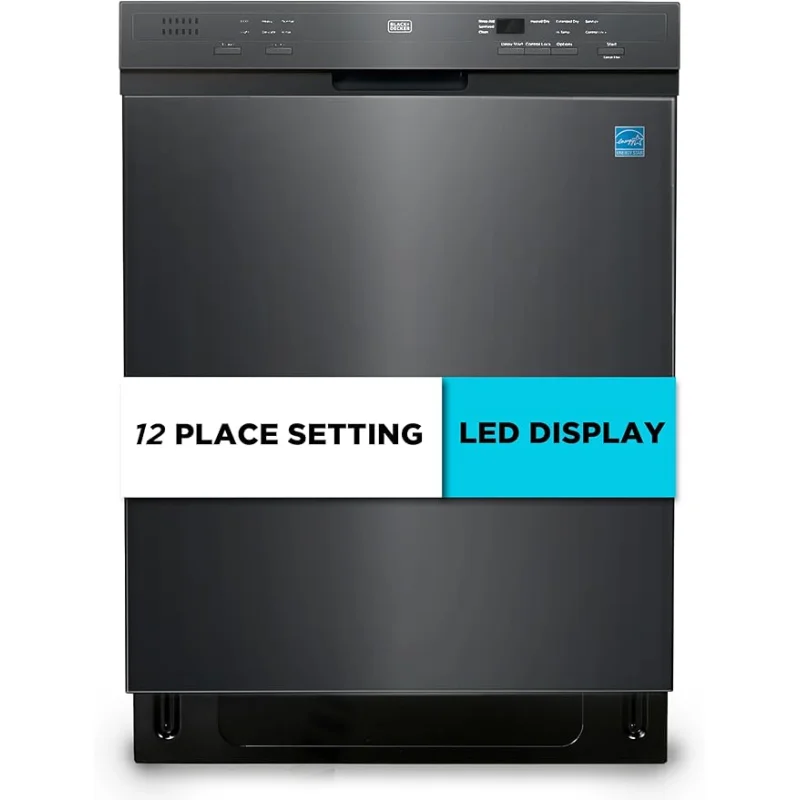 BLACK+DECKER 24" Built-In Dishwasher, 12-Place Setting Capacity with Stainless Steel Tub, Dish Washer with 6 Wash Programs, Low Noise, ENERGY STAR Certified, BDW200MB, Black