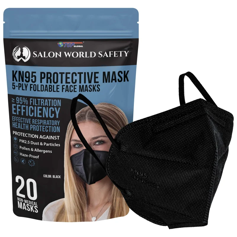 Black KN95 Protective Masks, Pack of 20 - Filter Efficiency 95%, 5-Layers, Protection Against PM2.5 Dust, Pollen - Sanitary 5-Ply Non-Woven Fabric
