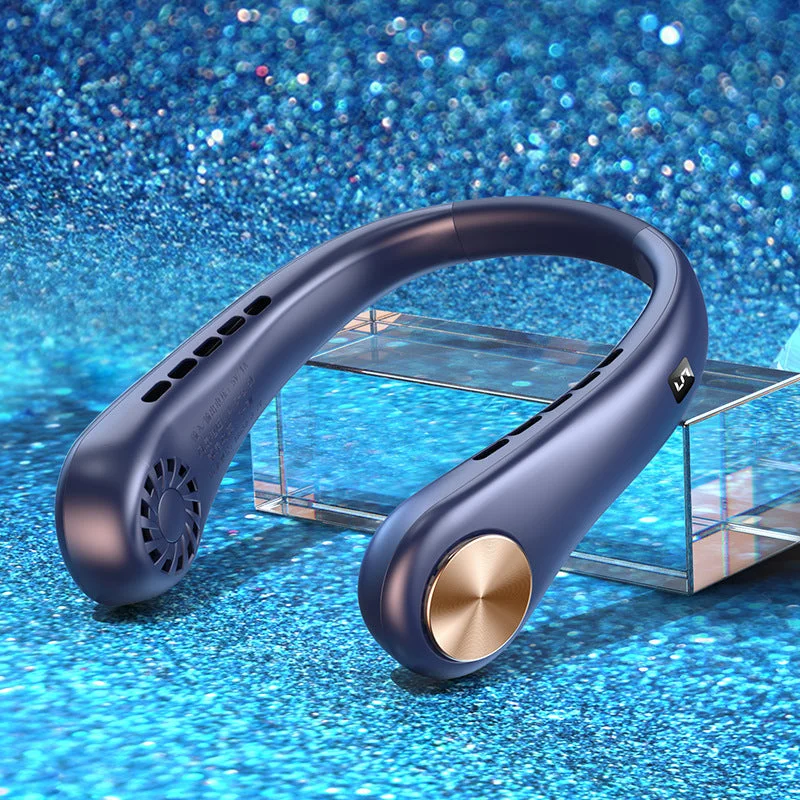 Bladeless Neck Fan with 360 Surround Coolness | Stylish Hands-Free Design for Comfort and Safety Blue