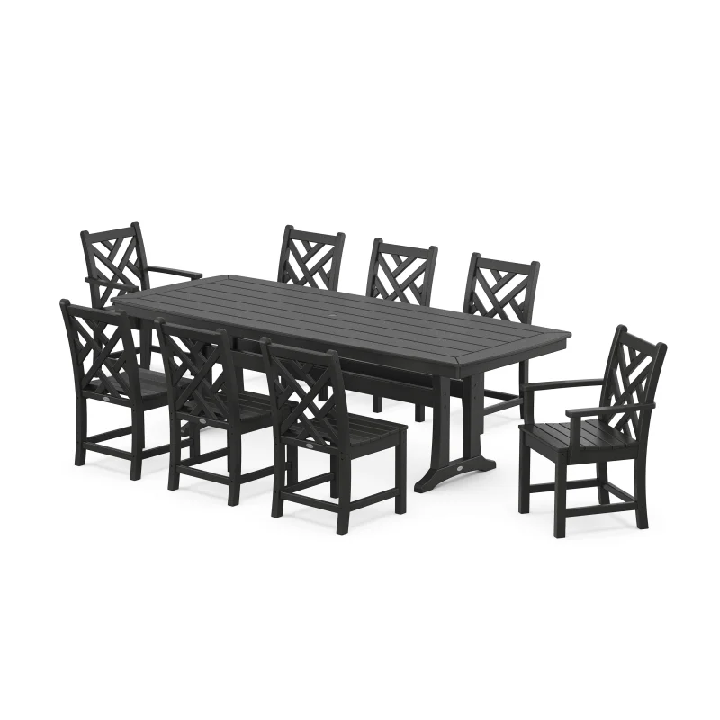 Chippendale 9-Piece Dining Set with Trestle Legs Black