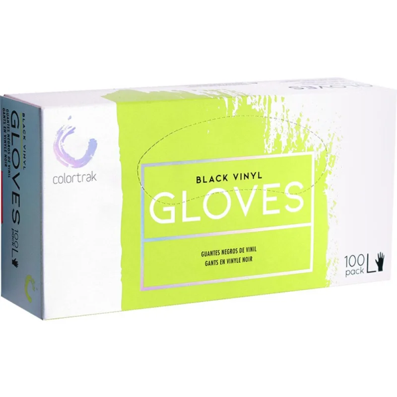Colortrak Disposable Powder Free Black Vinyl Gloves - LARGE / 100 Count