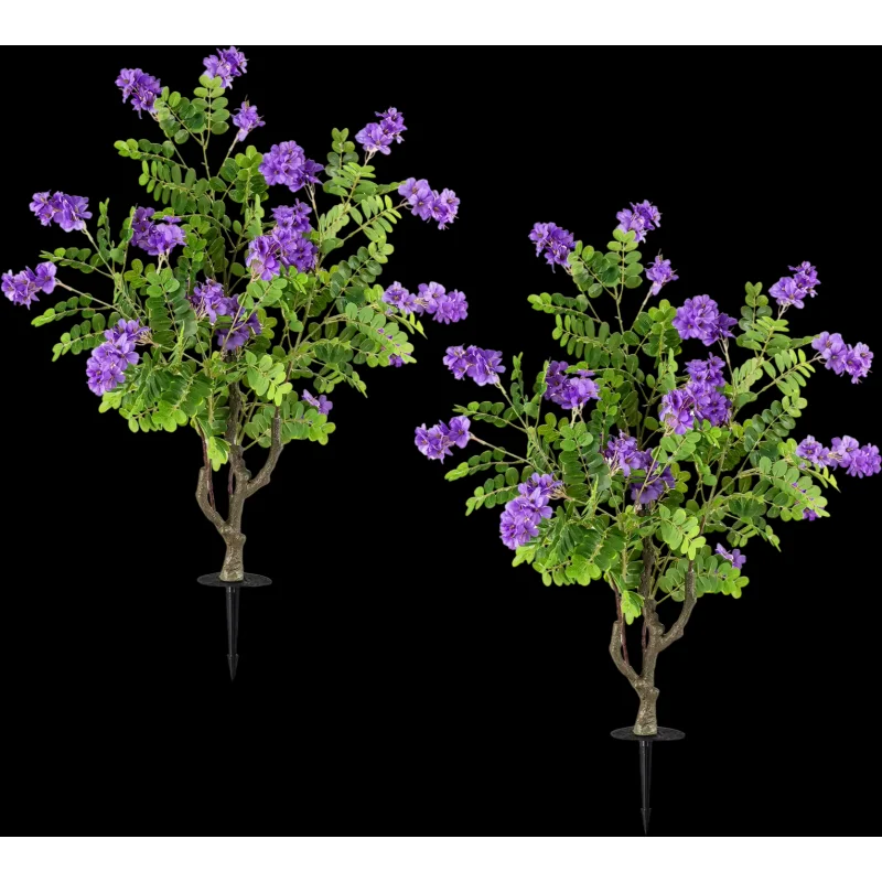 Costway 2-Pack 39" Artificial Locust Flower Trees Fake Evergreen Shrubs w/ Ground Spikes 15894864 New Purple