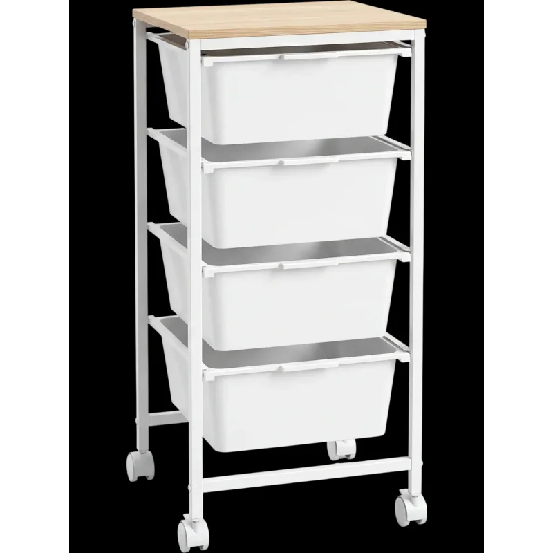 Costway 4-Drawer Rolling Storage Cart Mobile Utility Organizer w/ Wooden Tabletop Lockable Wheels 43427602 New White