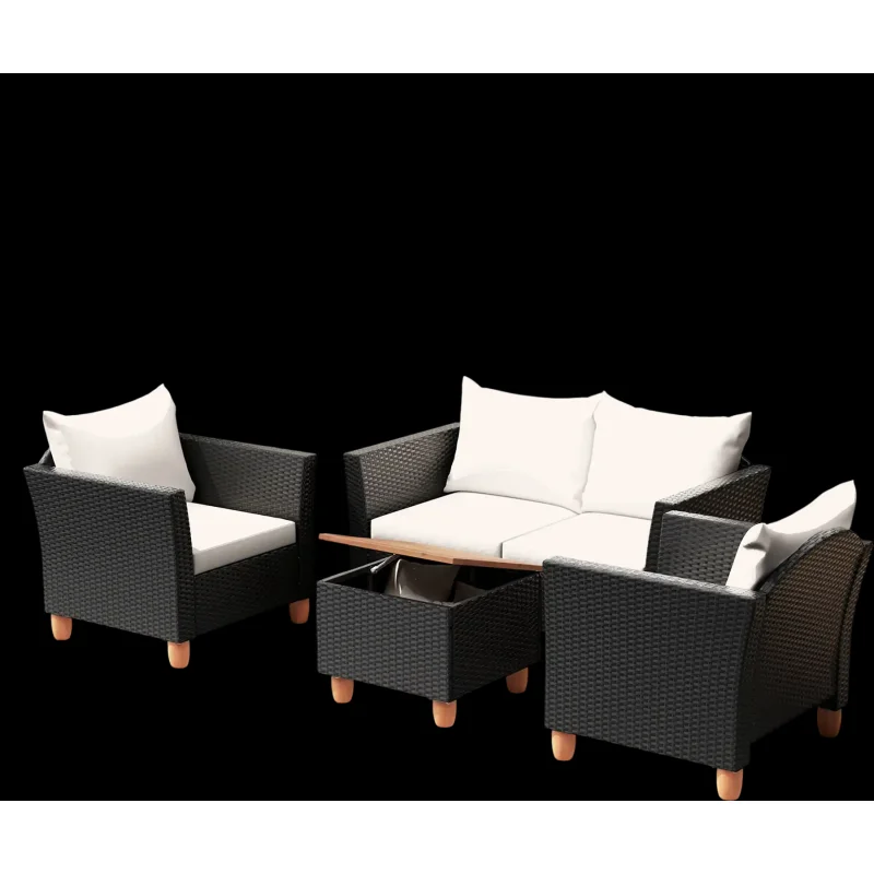 Costway 4-Piece Outdoor Conversation Set w/ Storage Coffee Table White 19836742 New White