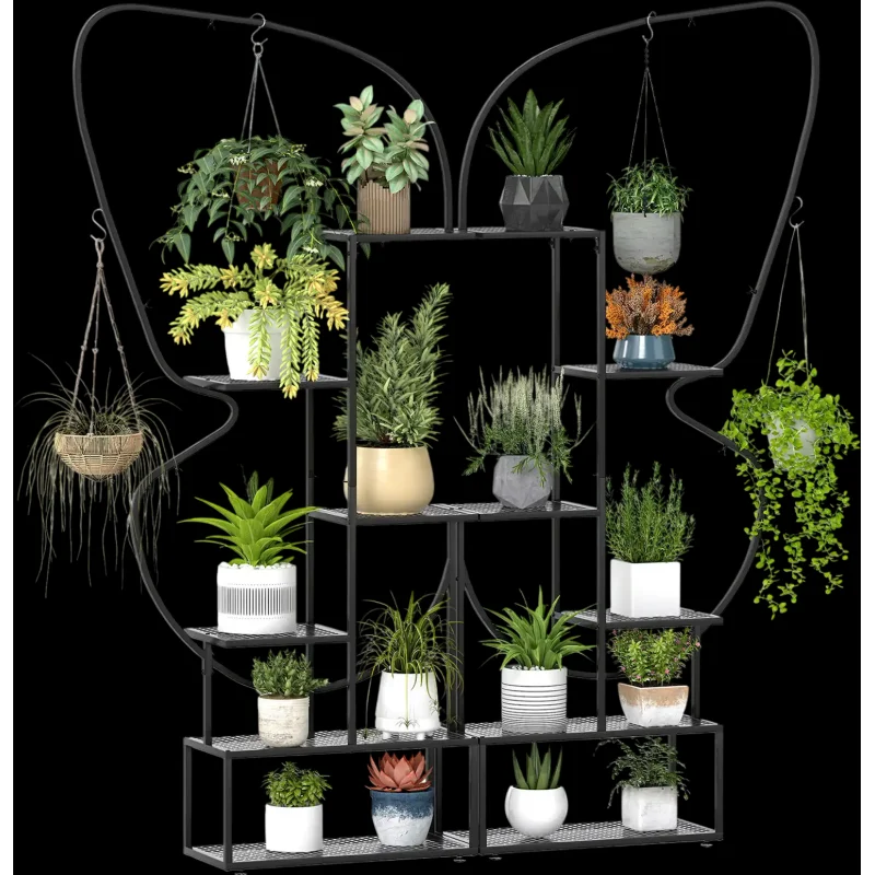 Costway 6-Tier Metal Plant Stand Ladder Display Rack w/ Hanging Hooks 34816631 New