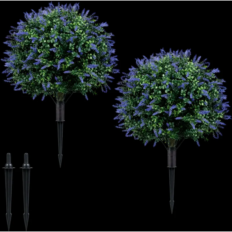 Costway Artificial Lavender Boxwood Topiary Ball Trees 2 Pack w/ Ground Spikes 25698231 New