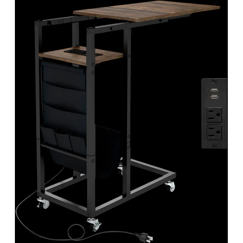 Costway C-Shaped End Table Charging Station Retractable Top 893425617 New