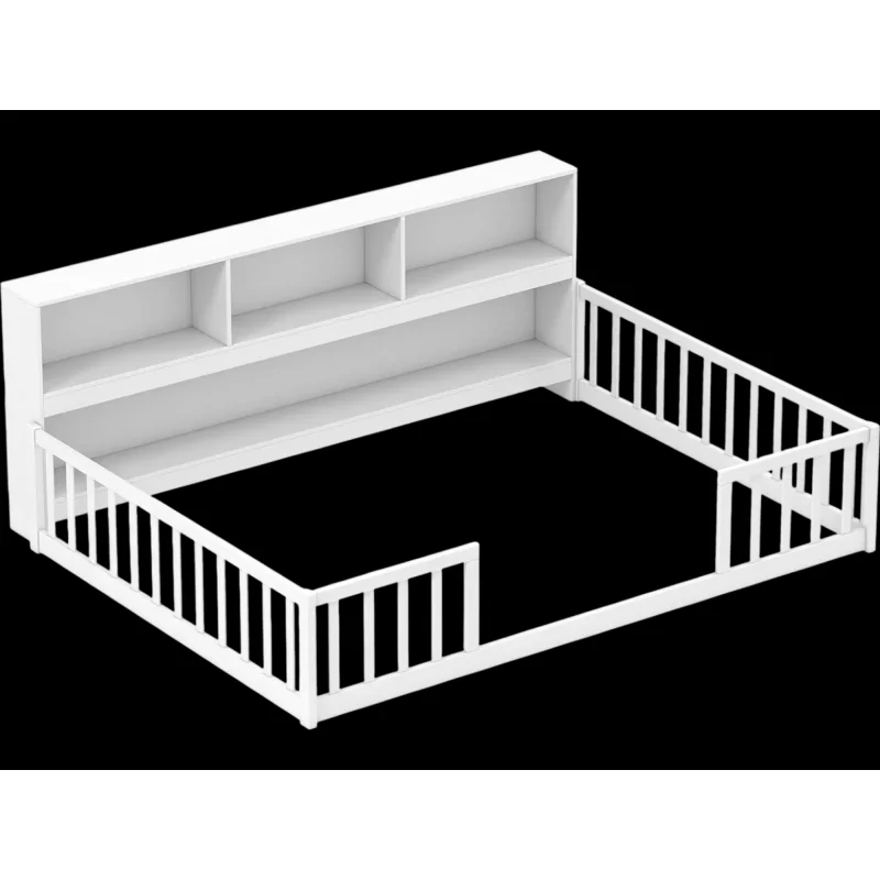 Costway Full Montessori Floor Bed with Bookcase 721465398 New White