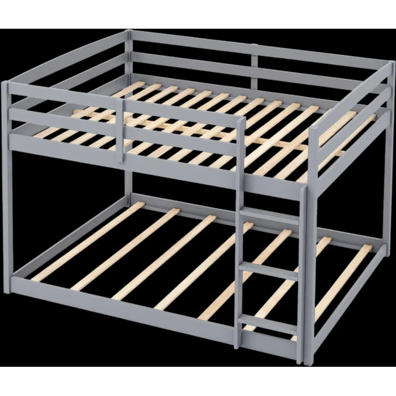 Costway Full Over Full Low-to-Ground Bunk Bed 928517364 New Gray