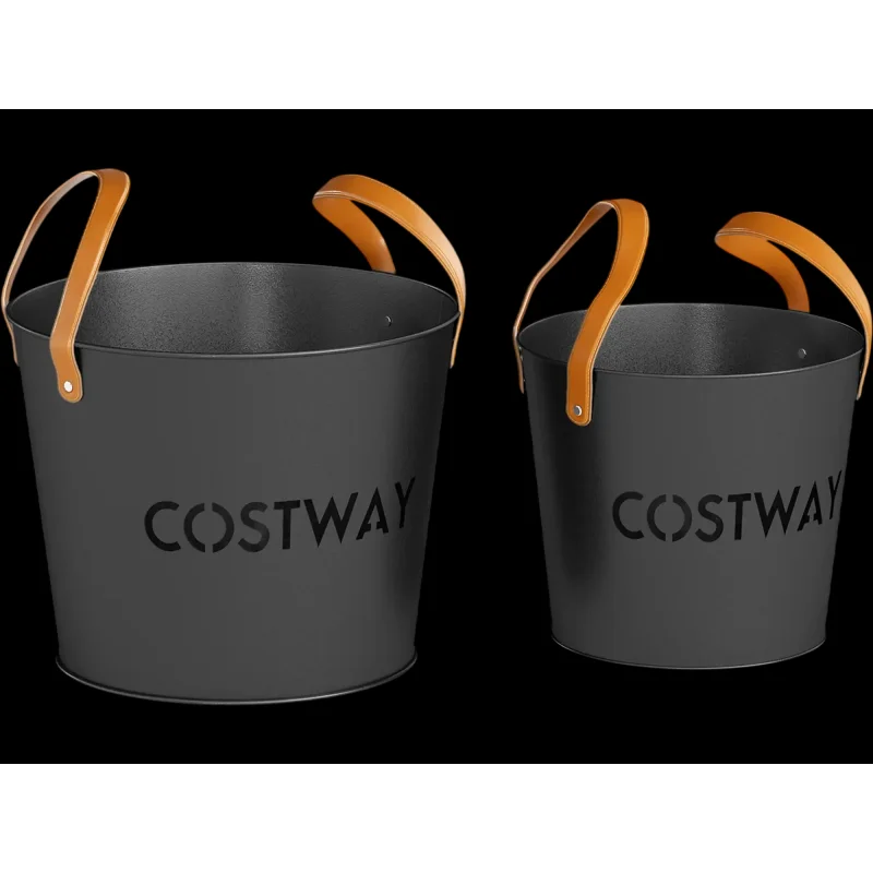 Costway Metal Coal Ash Bucket Set 11.5 Gal & 8.5 Gal Fireplace Fire Pit 92033073 New