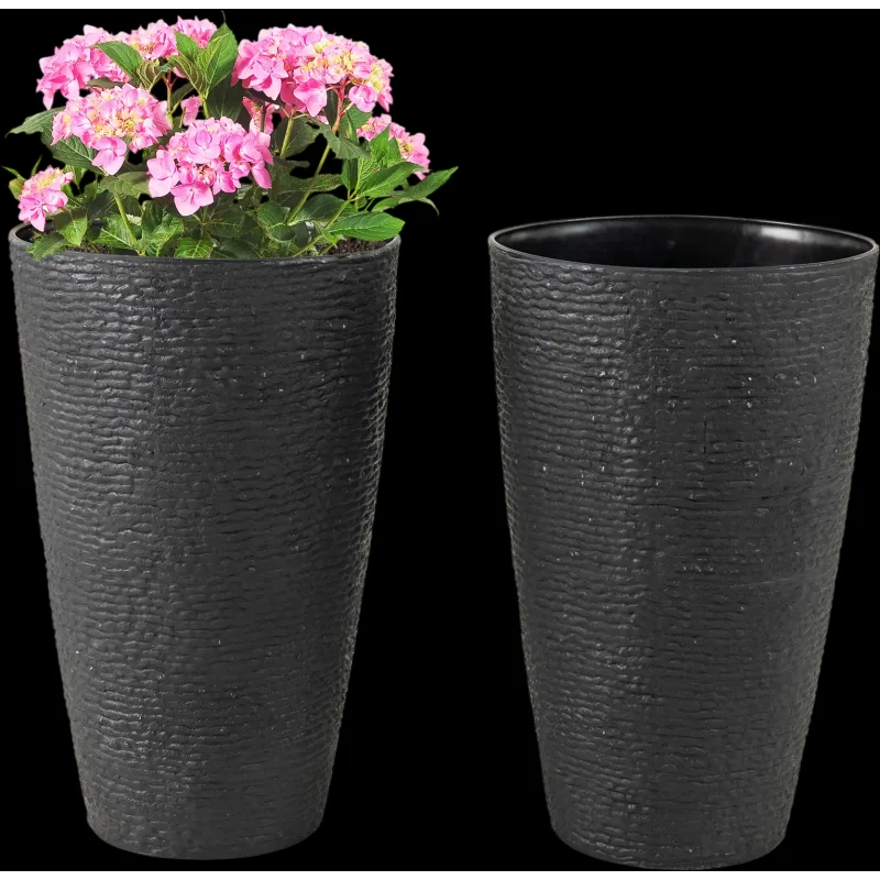 Costway Set of 2 21" Tall Round Plastic Planters w/ Drainage 278953614 New Black