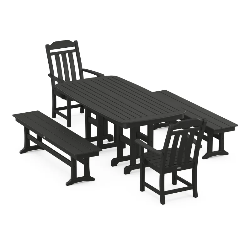 Cottage 5-Piece Dining Set with Benches Black