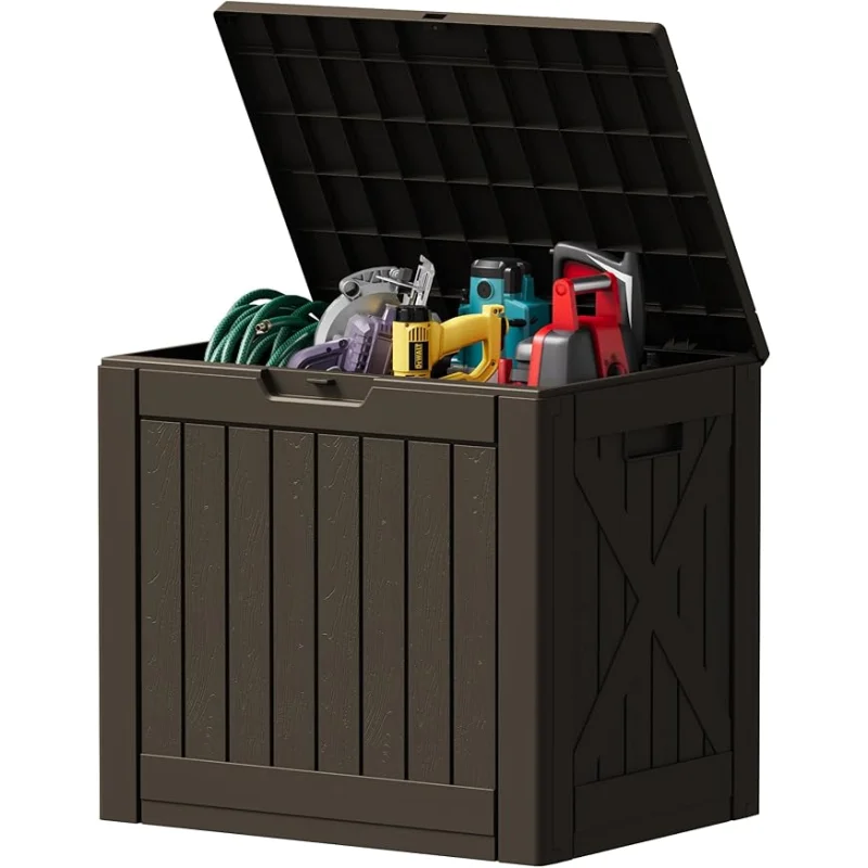 Devoko 40 Gallon Deck Box Outdoor Storage Box Waterproof for Patio, Large Outdoor Storage Bench Lockable for Outside (Deep Brown, 40 Gallon)