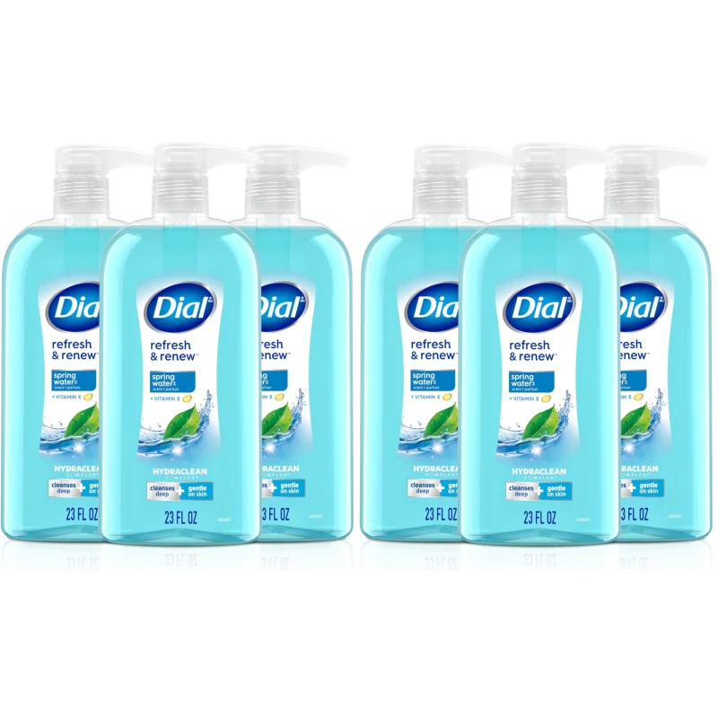 Dial Body Wash,Refresh & Renew Spring Water,23 Fl Oz,Hydraclean Complex & Vitamin E,Gentle,Leaves Skin Feeling Nourished,Dermatologist-Tested,No Parabens-& Sulfates,(Pack of 6)