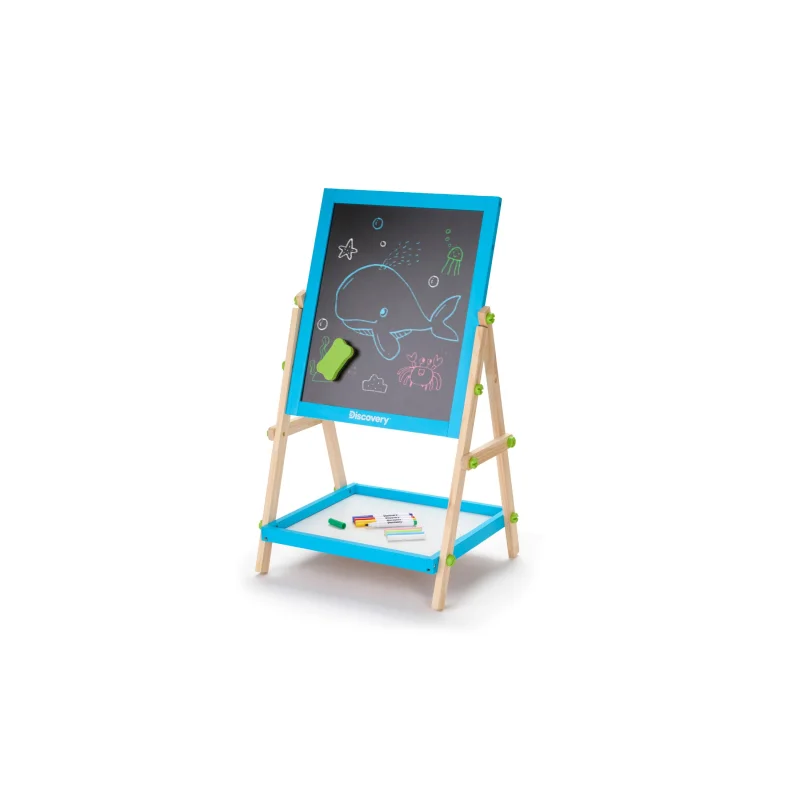 Discovery Kids 2-In-1 Easel Wood Art Center With Whiteboard And Chalkboard