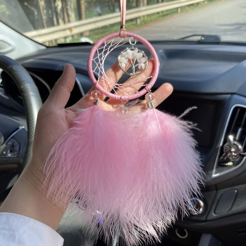 Dream Catcher Feather Car Pendant with Modern Design | Decorative Hanging Charm for Positive Energy and Style Pink