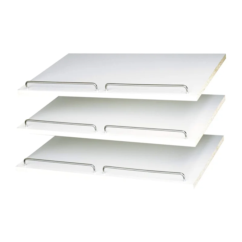 Easy Track 24 Inch Slanted Shoe Shelves with Chrome Fence Rails, White (3 Pack)