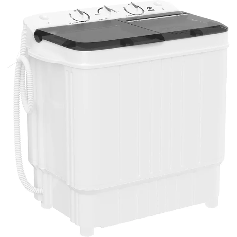 Elevon Portable Washing Machine Twin Tub 17.6 Lbs Capacity, (11 Lbs) and Spinner(6.6 Lbs) Combo Mini Compact Laundry Washer for Home, Apartment, Camping, RVs and Dorms, Black/White