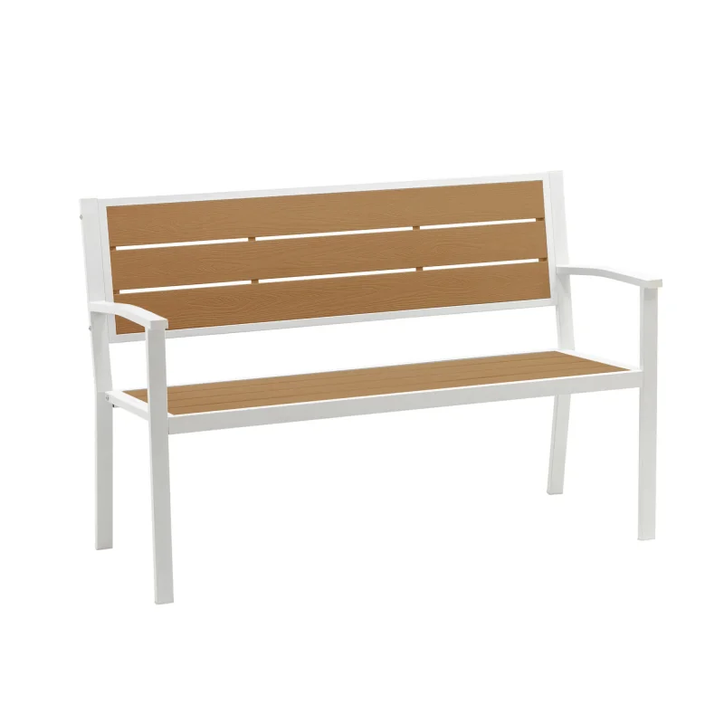 Ez-Care Tek-Wood Steel Patio Bench White and Teak