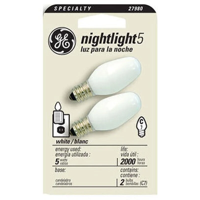 G E Lighting 27980 C7 Night Light Bulb 5W White 2 Pack