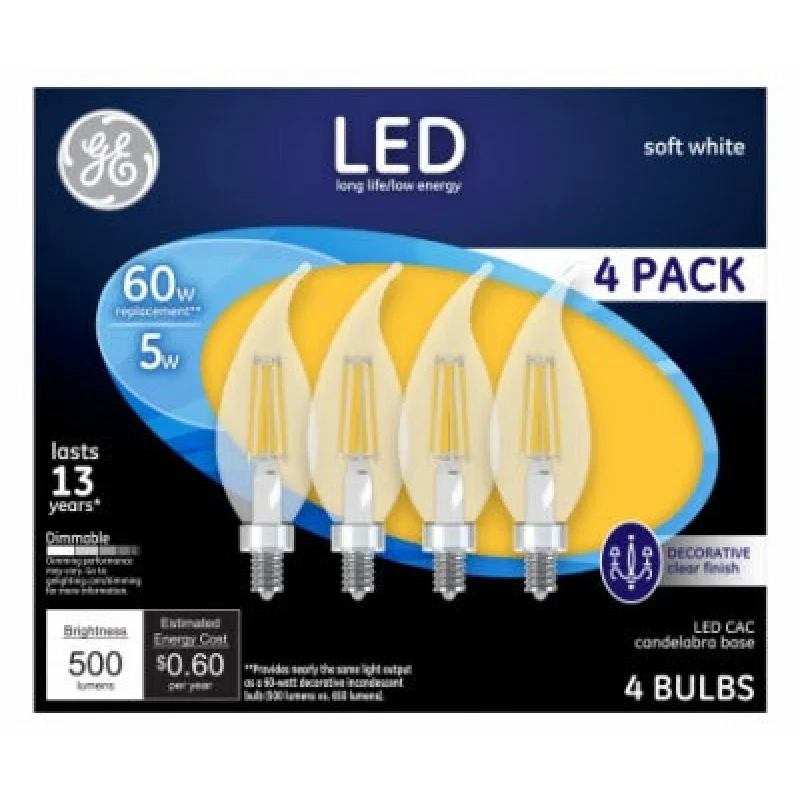 G E Lighting 93129333 Led Candelabra Bulb 5W 4 Pack
