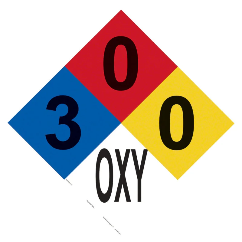 Gaseous Oxidizer (Muriatic Acid) Fire Diamond Sign - 12 x 12 Inches on Styrene Plastic