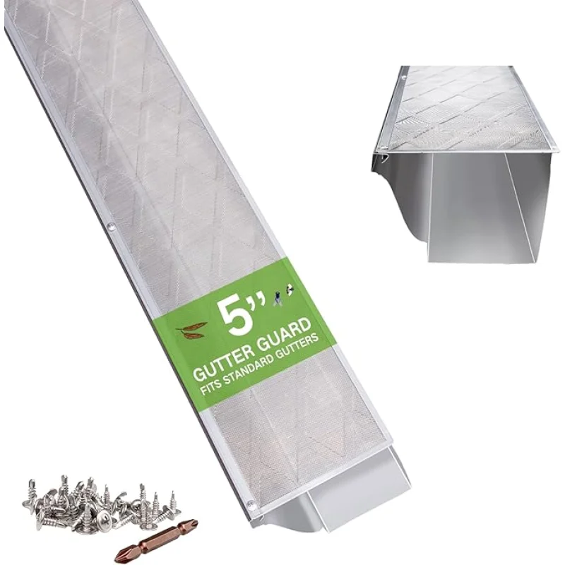Gutter Guard100% Stainless-Steel Micro-Mesh Design, Pine Needle & Small Debris Protection, Fits 5 in KStyle & HalfRound Gutters, DIY Screws Included (10ft, 3pcs, 5in x 40in)