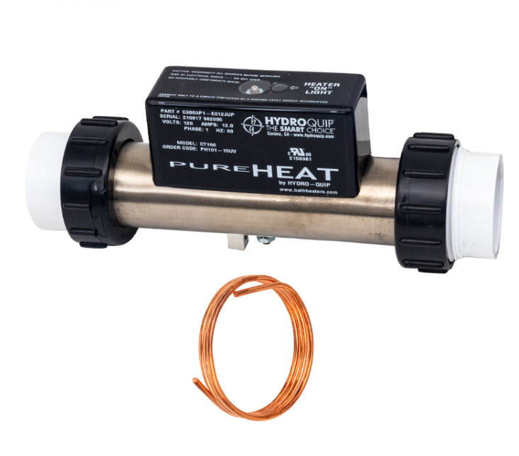 Hydro Quip HQPH10115UV 120V 1500W In-Line Vacuum Bath Heater | 3' NEMA Cord Plug