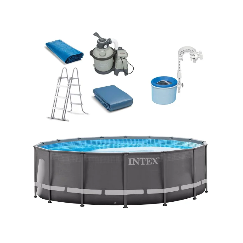 Intex 16ft x 48in Ultra Frame Swimming Pool Set & Pool Surface Automatic Skimmer