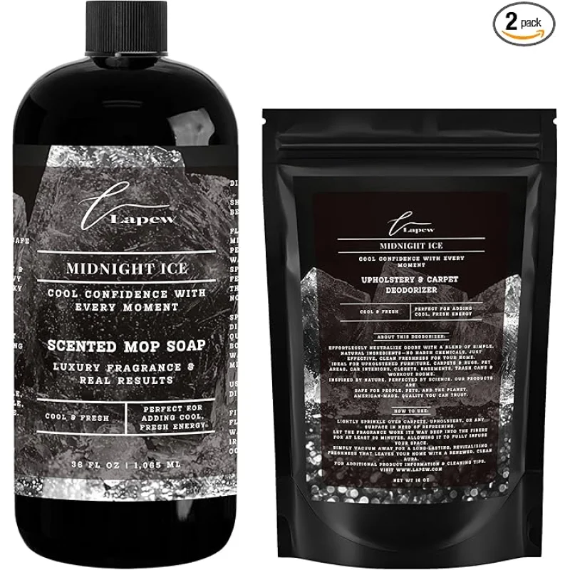 Lapew Midnight Ice BundleCarpet Deodorizer Powder & Scented Mop Soap SetOdor Eliminator for Pet-Friendly Homes (Black Ice Fragrance)