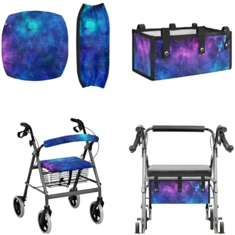 LedBack 3 Pcs Sets Rollator Walker Accessories Galaxy Print Universal Fit Walker Seat Cover Rollator Walker Seat & Backrest Covers, Rollator Storage Under Seat Bag