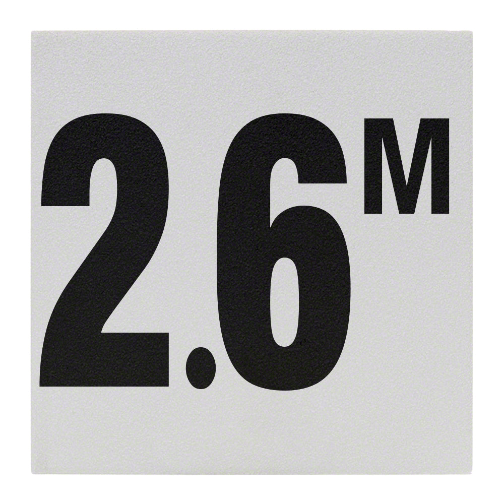 2.6 M Ceramic Skid Resistant Tile Depth Marker 6 Inch x 6 Inch with 4 Inch Lettering