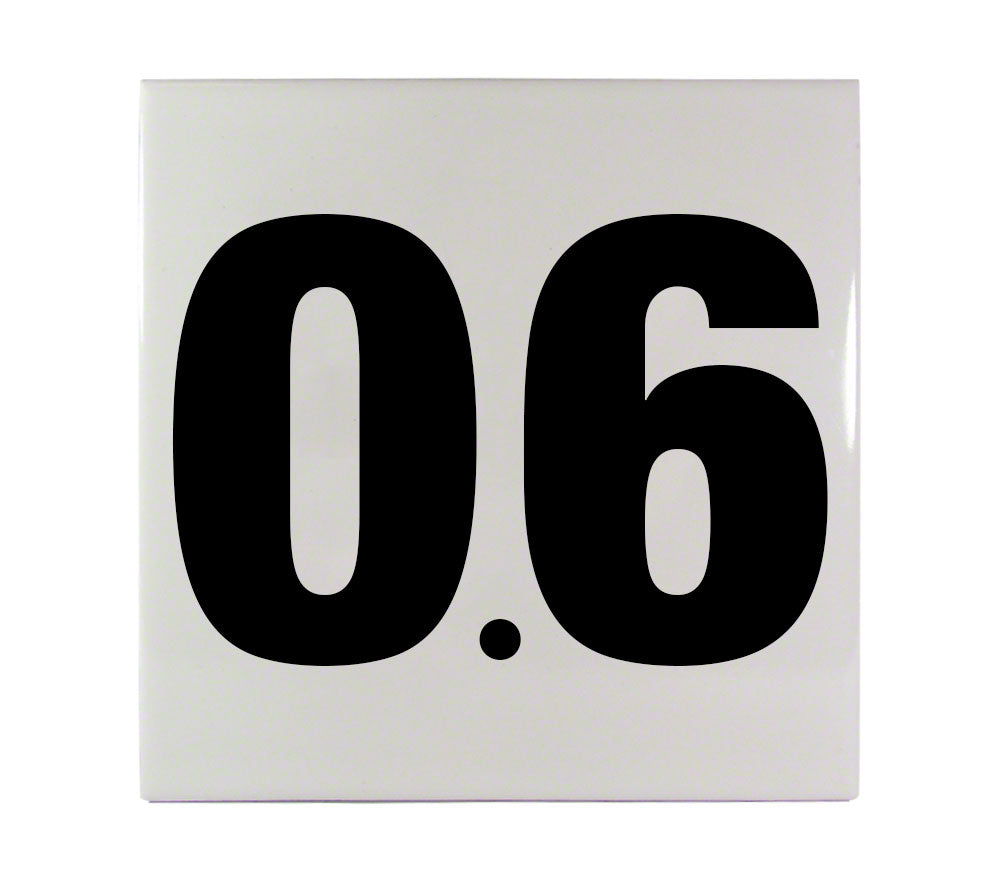 0.6 Ceramic Smooth Tile Depth Marker 6 Inch x 6 Inch with 4 Inch Lettering