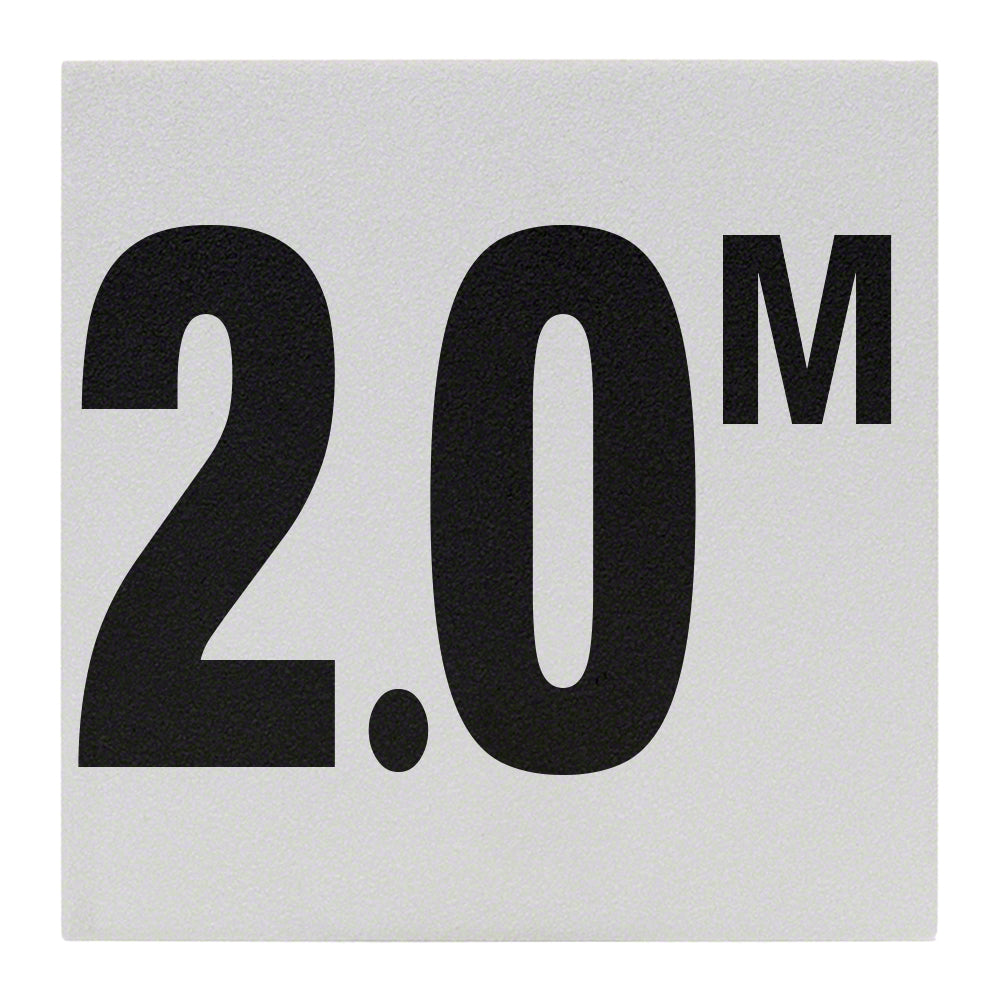 2.0 M Ceramic Skid Resistant Tile Depth Marker 6 Inch x 6 Inch with 4 Inch Lettering
