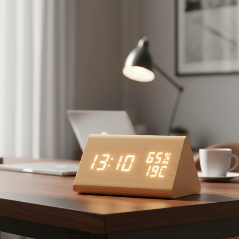 Minimalist Digital Wall Clock with Adjustable Brightness | Sleek Wooden Design for Modern Spaces Yellow