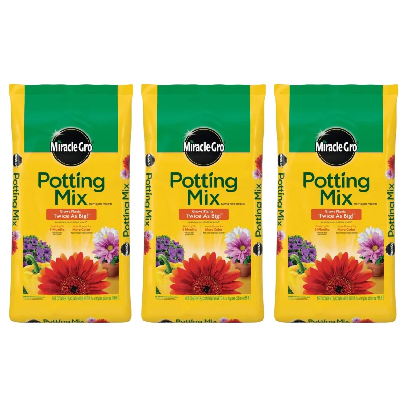 Miracle-Gro 3 Pack Potting Mix, Container Plants, Flowers, Vegetables, 2 Cu Ft