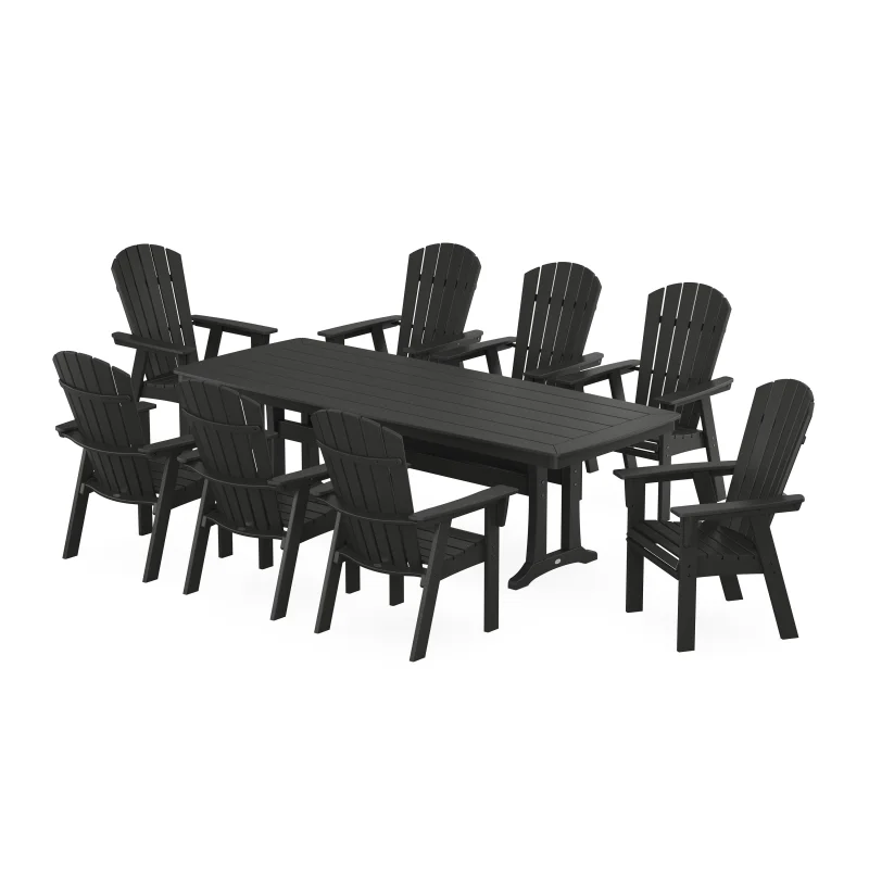 Nautical Curveback Adirondack 9-Piece Dining Set with Trestle Legs Black