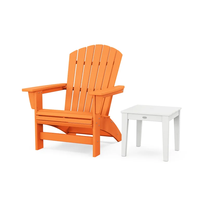 Nautical Grand Adirondack Chair with Side Table Tangerine and White